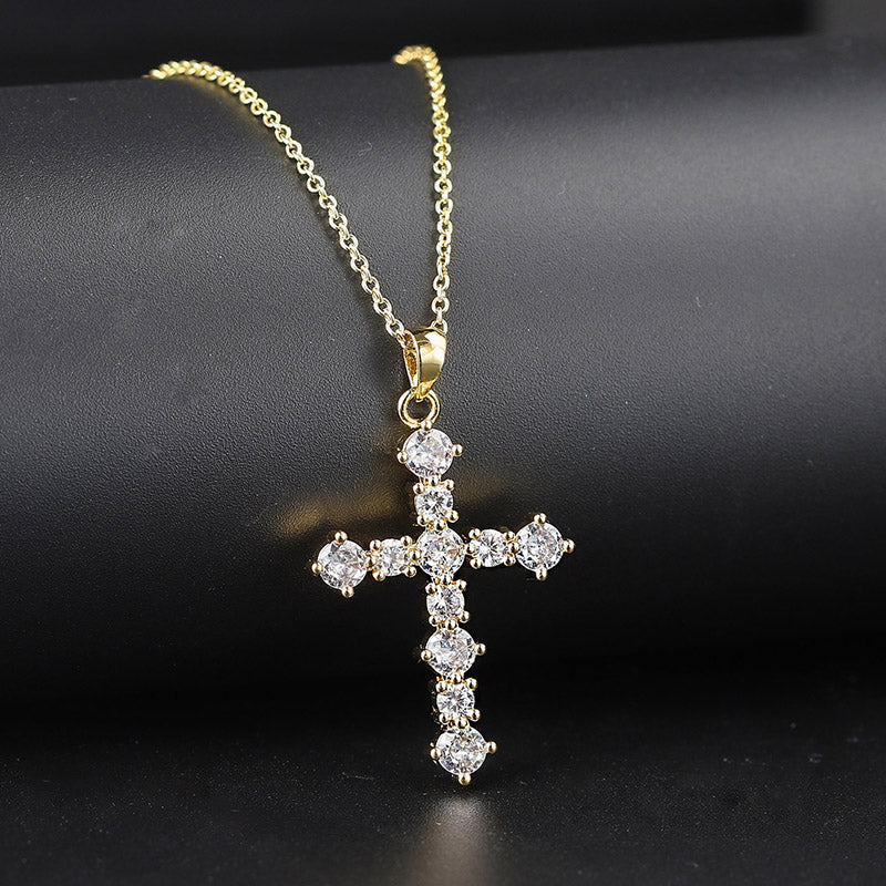Collier femme doré, croix, zircon cubique – Vente Flash Bijoux