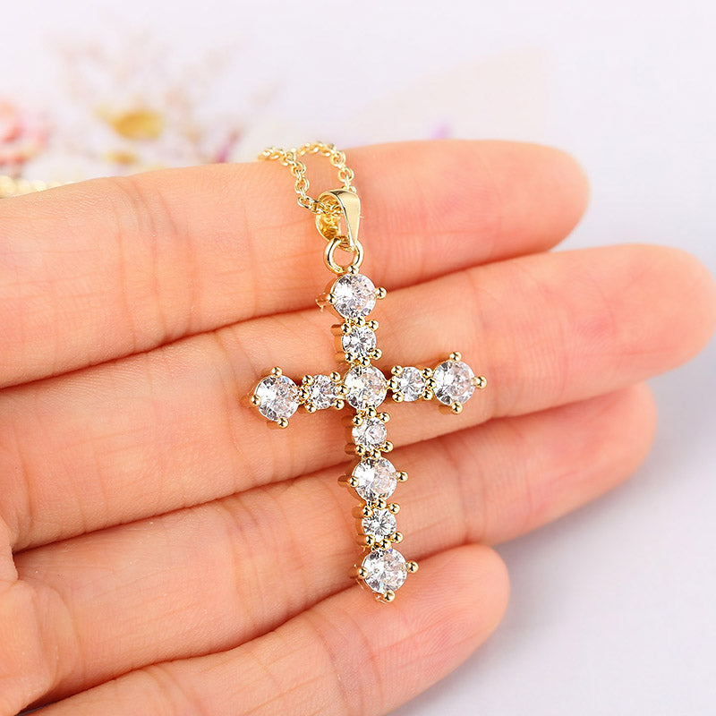 Collier femme doré, croix, zircon cubique – Vente Flash Bijoux