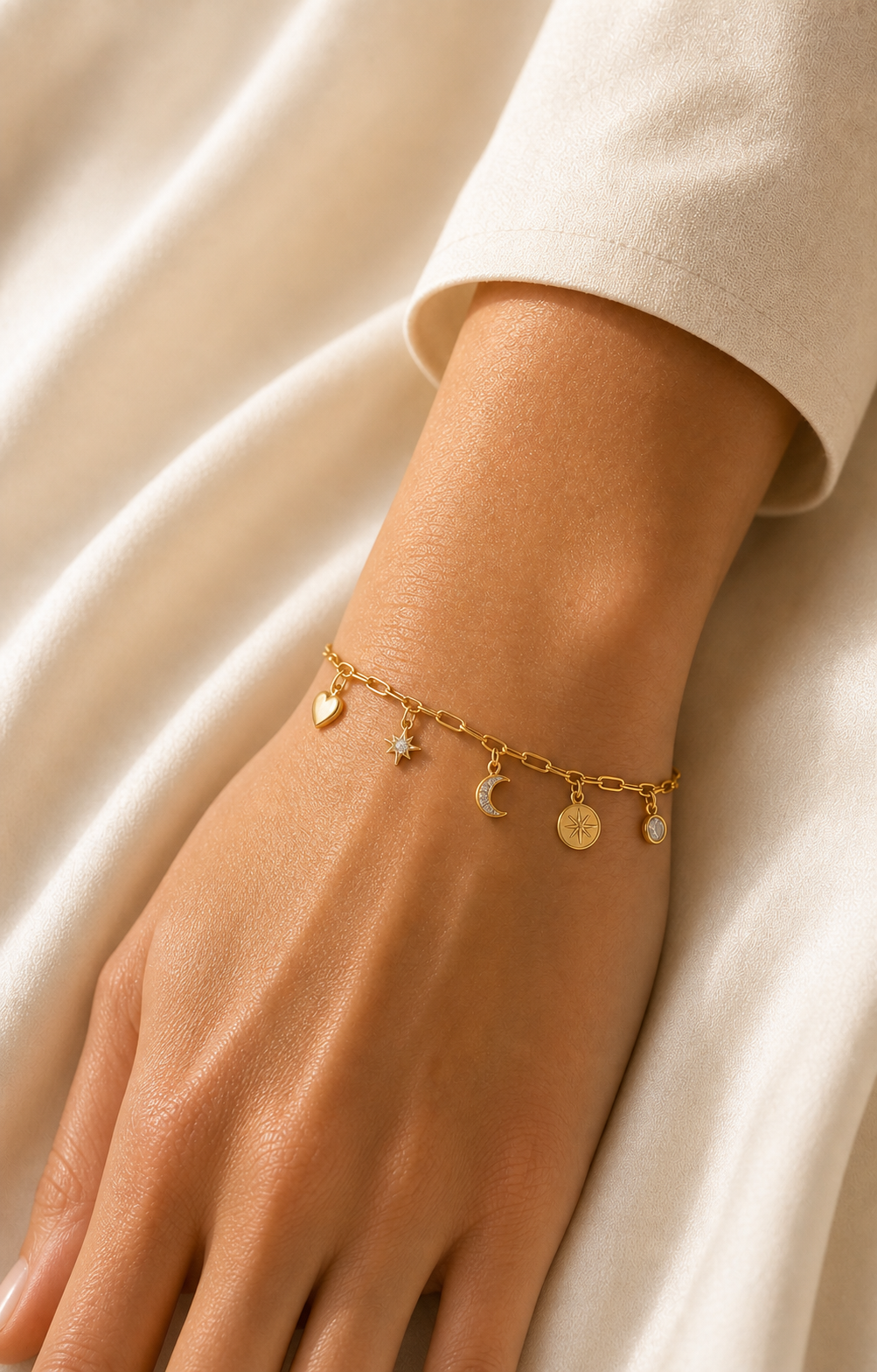 Bracelet à breloques porté au poignet